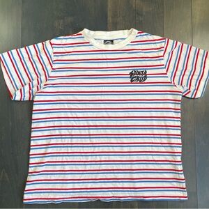 Santa Cruz Skateboard Striped Shirt - Red, Blue, White. Women’s size large